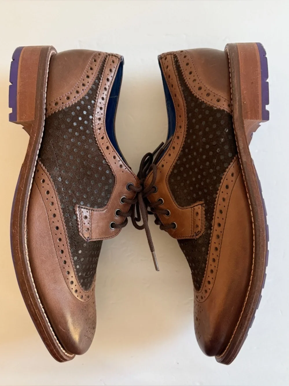 Ted Baker CASSIUSS3 Brown Leather Suede Wingtip Brogue Oxford Shoes Men's US 9